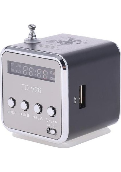 Siyah TD-V26 Alüminyum Digita Linternet Radyo Fm Alıcı Sd Tf USB Oyun Stereo Altavoz Mini Hoparlör Taşınabilir Fm Radyo (Yurt Dışından)