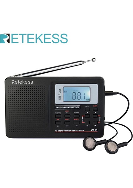 10KHZ Mw Ayarlama Retekess V111 Tam Bant Radyo Fm Stereo/mw/sw Dsp Zamanlama Çalar Saat ile Dünya Bandı Alıcısı Taşınabilir Radyo Siyah F9201 (Yurt Dışından)