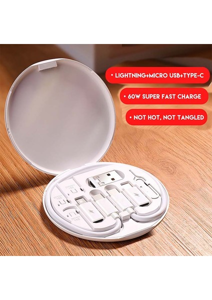 Siyah 60W Hızlı Şarj Kabloları Tip-C Cep Telefonu Veri Kablosu USB Şarj Seti Saklama Kutusu Apple Samsung Için Kart Pin Almak (Yurt Dışından)