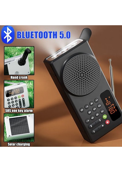 Beyaz Taşınabilir Fm Radyo Açık Acil Radyo Güneş El Krank Bluetooth Hoparlör Tf USB Mp3 Çalar El Feneri ile Güç Bankaları (Yurt Dışından)