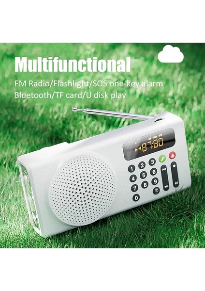 Beyaz Taşınabilir Fm Radyo Açık Acil Radyo Güneş El Krank Bluetooth Hoparlör Tf USB Mp3 Çalar El Feneri ile Güç Bankaları (Yurt Dışından)