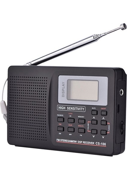 Siyah Yeni Taşınabilir Dijital Dünya Tam Bant Radyo Alıcısı Am/fm/sw/mw/lw Harici Antenli Radyo DOM668 (Yurt Dışından)