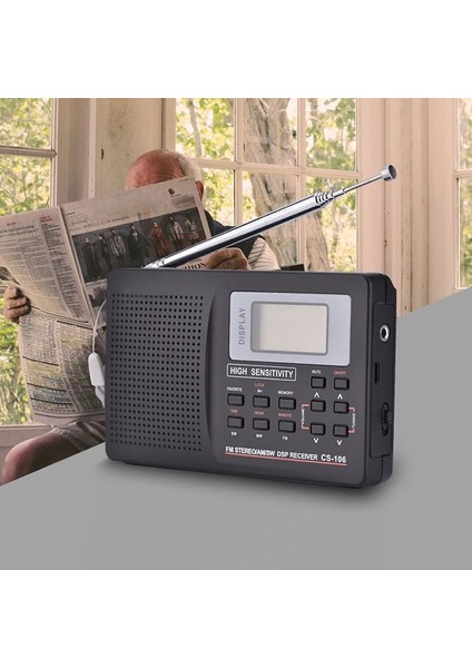 Siyah Yeni Taşınabilir Dijital Dünya Tam Bant Radyo Alıcısı Am/fm/sw/mw/lw Harici Antenli Radyo DOM668 (Yurt Dışından)
