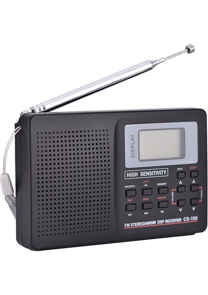 Siyah Yeni Taşınabilir Dijital Dünya Tam Bant Radyo Alıcısı Am/fm/sw/mw/lw Harici Antenli Radyo DOM668 (Yurt Dışından)