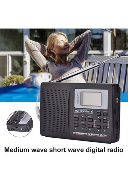 Siyah Yeni Taşınabilir Dijital Dünya Tam Bant Radyo Alıcısı Am/fm/sw/mw/lw Harici Antenli Radyo DOM668 (Yurt Dışından)