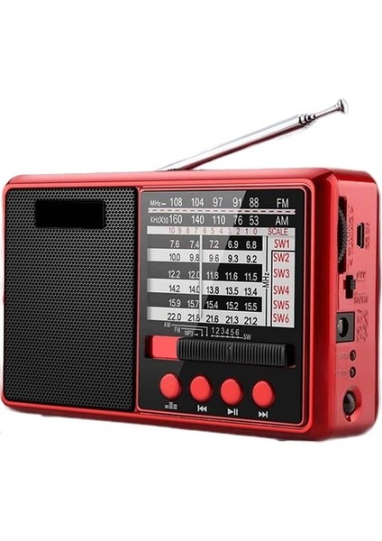 Kırmızı Jınserta Taşınabilir Fm/am/sw Radyo Çok Bantlı Hı-Fı Radyo Hoparlör El Feneri Desteği Tf Kart/u Disk Kulaklık Çalma (Yurt Dışından)