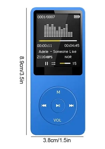 Kraliyet Mavisi Bluetooth Uyumlu Mp3 Müzik Çalar Kayıpsız Taşınabilir Fm Radyo Harici Ultra-Ince Öğrenci Mp3 Kaydedici Fm Yayını (Yurt Dışından)