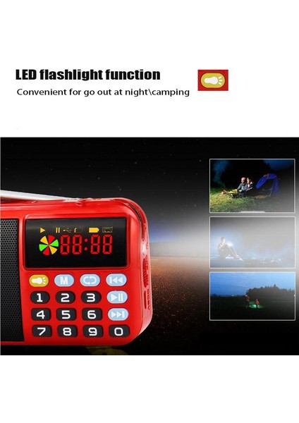 Gösterisi Olarak S90 Taşınabilir Fm Radyo Hoparlör Şarj Edilebilir Mini El Dijital USB Tf Mp3 Çalar LED El Feneri ile (Yurt Dışından)
