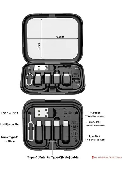 Beyaz Çok Fonksiyonlu Şarj Kablosu Adaptörü Saklama Kutusu 60W Mikro Veri Makyajı ile C Ayna C USB Tutucu Telefon Kablosu Tipi Tip T6V0 (Yurt Dışından)