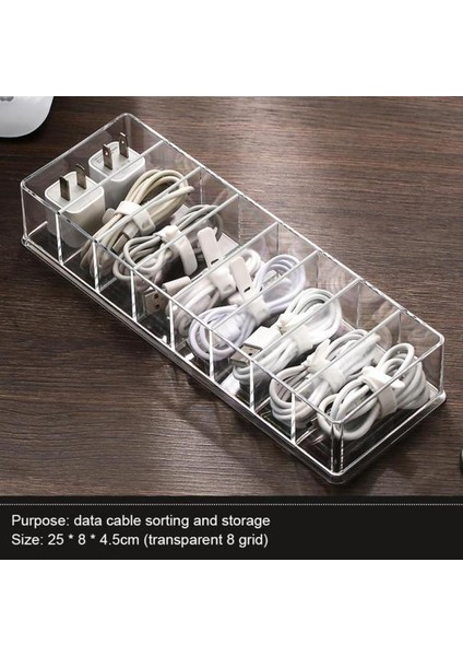 Gümüş Kablo Saklama Kutusu Şeffaf Plastik Veri Hattı Saklama Kabı Masası Kırtasiye Makyaj Organizatör Anahtar Mücevher Kutusu Ofis Tutucu (Yurt Dışından)