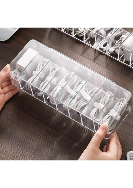 Gümüş Kablo Saklama Kutusu Şeffaf Plastik Veri Hattı Saklama Kabı Masası Kırtasiye Makyaj Organizatör Anahtar Mücevher Kutusu Ofis Tutucu (Yurt Dışından) fiyatları