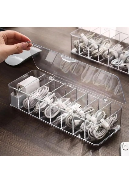 Gümüş Kablo Saklama Kutusu Şeffaf Plastik Veri Hattı Saklama Kabı Masası Kırtasiye Makyaj Organizatör Anahtar Mücevher Kutusu Ofis Tutucu (Yurt Dışından) fırsatları