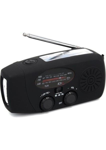 Siyah 2000 Mah Radyo Fm Alıcısı El Krank Güneş USB Şarj Am Wb Hava Durumu Radyo Acil Durum LED El Feneri Torch Güç Bankası Taşınabilir (Yurt Dışından)