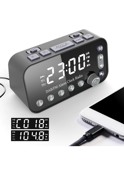 Taşınabilir Dijital Yayın Radyo Masaüstü Çalar Saat Çift USB Şarj Bağlantı Noktası Antenli Dab Fm Radyo (Yurt Dışından)
