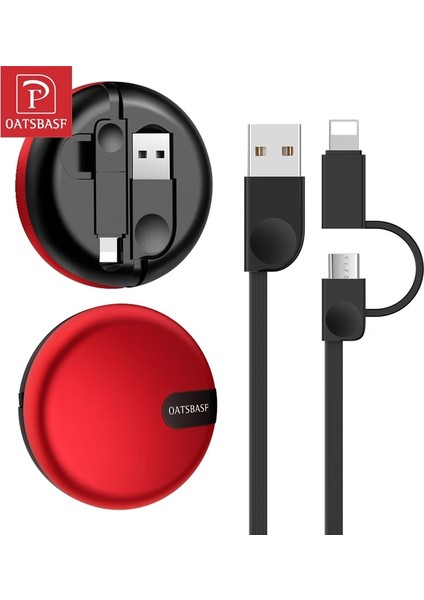 Renkli Kırmızı Oatsbasf 2 In 1 USB Mikro iPhone 13 12 11 Pro Max Android Samsung Xiaomi Geri Çekilebilir Kablo Taşınabilir Hızlı Şarj Veri Hattı (Yurt Dışından)