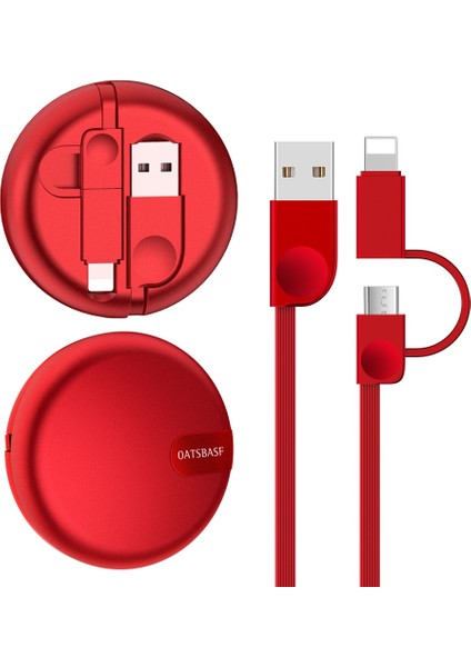 Renkli Kırmızı Oatsbasf 2 In 1 USB Mikro iPhone 13 12 11 Pro Max Android Samsung Xiaomi Geri Çekilebilir Kablo Taşınabilir Hızlı Şarj Veri Hattı (Yurt Dışından)