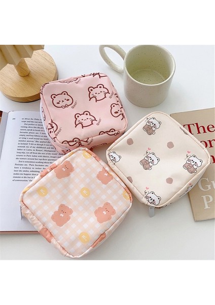 E Kadın Kızlar Kawaii Kozmetik Makyaj Tampon Ayı Peçete Kese Saklama Çantası Bozuk Para Cüzdanı Hijyenik Pedler Çanta Mini Veri Kabloları Organizatör (Yurt Dışından)