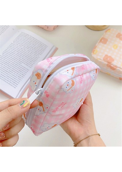 E Kadın Kızlar Kawaii Kozmetik Makyaj Tampon Ayı Peçete Kese Saklama Çantası Bozuk Para Cüzdanı Hijyenik Pedler Çanta Mini Veri Kabloları Organizatör (Yurt Dışından)