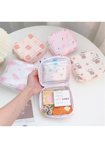 E Kadın Kızlar Kawaii Kozmetik Makyaj Tampon Ayı Peçete Kese Saklama Çantası Bozuk Para Cüzdanı Hijyenik Pedler Çanta Mini Veri Kabloları Organizatör (Yurt Dışından)