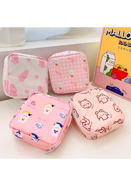 E Kadın Kızlar Kawaii Kozmetik Makyaj Tampon Ayı Peçete Kese Saklama Çantası Bozuk Para Cüzdanı Hijyenik Pedler Çanta Mini Veri Kabloları Organizatör (Yurt Dışından)