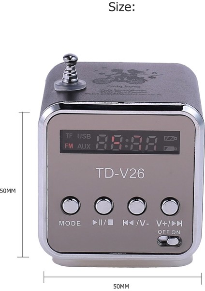 Gümüş TD-V26 Taşınabilir Dijital Fm Radyo Hoparlör Mini LCD Ekran Stereo Hoparlör Desteği Tf Kart Mp3 Müzik Çalar USB Şarj (Yurt Dışından) fırsatları