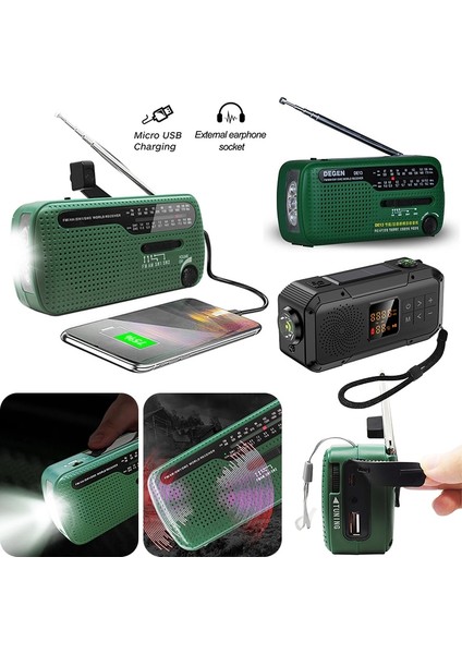 08 Acil Durum Radyo Alıcısı Taşınabilir Güneş El Krank Radyo Am/fm/noaa Hava Durumu Radyo LED El Feneri 2000 Mah Şarj Cihazı Sos Uyarısı (Yurt Dışından)