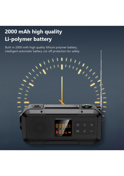 08 Acil Durum Radyo Alıcısı Taşınabilir Güneş El Krank Radyo Am/fm/noaa Hava Durumu Radyo LED El Feneri 2000 Mah Şarj Cihazı Sos Uyarısı (Yurt Dışından)