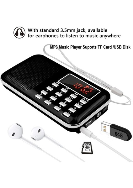 Kırmızı Lefon Taşınabilir Stereo Radyo Alıcısı Am Fm Mp3 Müzik Çalar Desteği Tf Sd Kart USB Sürücüsü Aux LED Ekran El Feneri Mini Radyolar (Yurt Dışından)