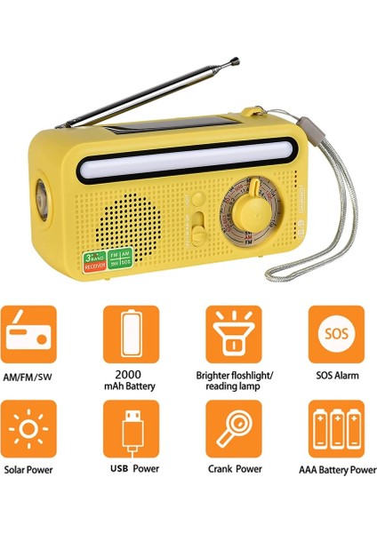 Siyah 5 In 1 El Krank Hava Radyo Sos Alarmı Fm Am Sw Güneş Acil Radyo LED Torch Okuma Lambası Cep Telefonu Için Acil Durum Radyosu (Yurt Dışından)