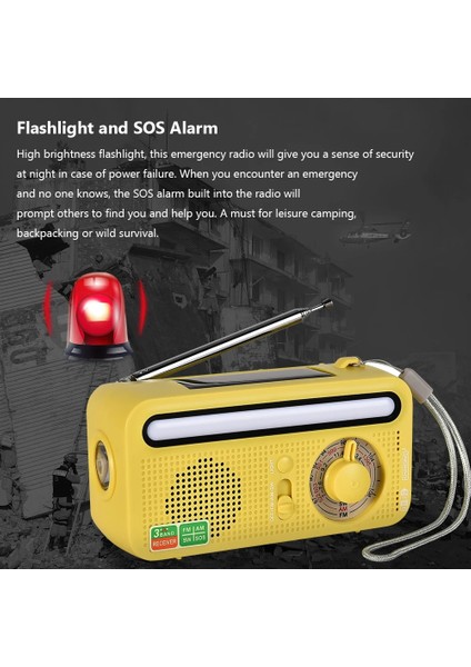 Siyah 5 In 1 El Krank Hava Radyo Sos Alarmı Fm Am Sw Güneş Acil Radyo LED Torch Okuma Lambası Cep Telefonu Için Acil Durum Radyosu (Yurt Dışından)