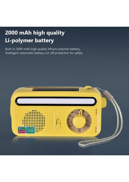 Siyah 5 In 1 El Krank Hava Radyo Sos Alarmı Fm Am Sw Güneş Acil Radyo LED Torch Okuma Lambası Cep Telefonu Için Acil Durum Radyosu (Yurt Dışından)