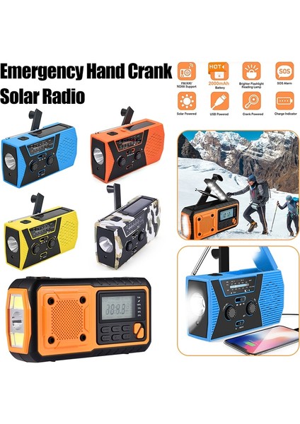Abd Versiyonu Turuncu Acil Durum Hava Durumu Telsizleri Güç Bankası Taşınabilir Dijital El Feneri Işıklı Radyolar Sos Alarmı Seyahat Için 4 Şarj Yöntemi (Yurt Dışından) modelleri