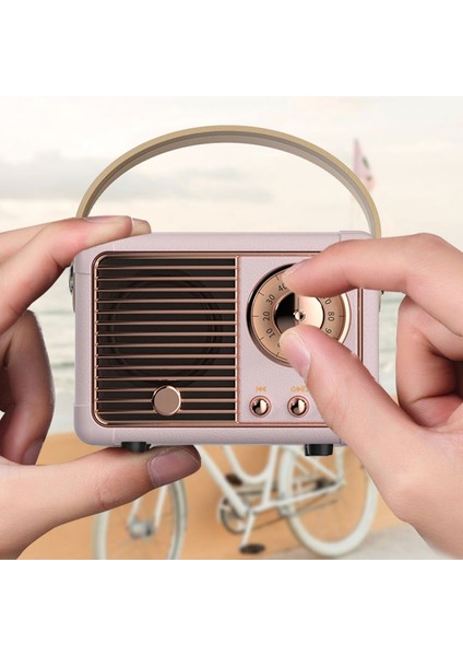 Pembe Mini Kablosuz Retro Bluetooth Hoparlör Vintage Fm Radyo Taşınabilir USB Arayüzü Klasik Dekorasyon Hoparlörler Seyahat Müzik Çalar (Yurt Dışından)