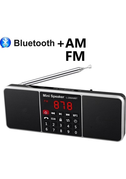 Siyah Dijital Taşınabilir Radyo Am Fm Bluetooth Hoparlör Stereo Mp3 Çalar Tf Sd Kart USB Sürücüsü Handsfree Çağrı Şarj Edilebilir Hoparlörler (Yurt Dışından)
