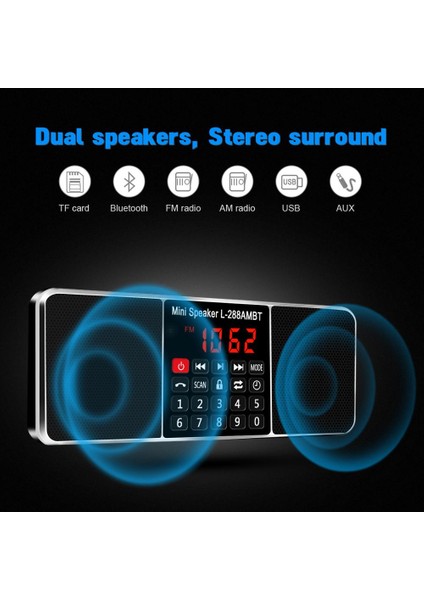 Siyah Dijital Taşınabilir Radyo Am Fm Bluetooth Hoparlör Stereo Mp3 Çalar Tf Sd Kart USB Sürücüsü Handsfree Çağrı Şarj Edilebilir Hoparlörler (Yurt Dışından) modelleri