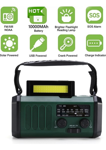 Kırmızı 2000MAH 10000MAH Çok Fonksiyonlu El Radyosu Güneş Krank Mini Taşınabilir Am/fm Hava Durumu Radyosu Acil Durum LED El Feneri ve Güç Kaynağı/banka (Yurt Dışından)