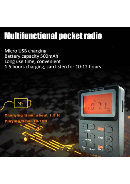 Çok Fonksiyonlu Am Fm Cep Radyosu 2.1 Inç LED Ekran 2 Bant Taşınabilir Radyo Mikro USB Şarj 3.5mm Jack Spor Dış Mekan Için (Yurt Dışından)