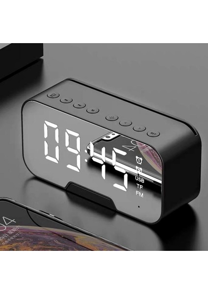 03 Beyaz Taşınabilir Kablosuz Bluetooth 5.0 Hoparlör Sütunu Süper Bas Stereo Subwoofer Tf Aux Ayna Çalar Saat Fm Alıcı Radyo (Yurt Dışından) modelleri