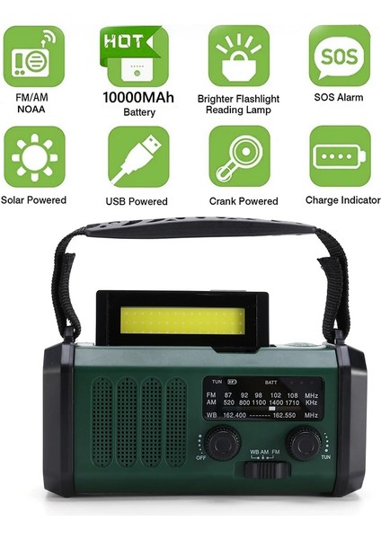 Siyah Am Fm LED Acil Durum Radyosu Am/fm/wb 10000 Mah Acil Güç Bankası El Feneri Okuma Lambası El Krank Radyo Tip-C Pusula ile Şarj (Yurt Dışından) modelleri