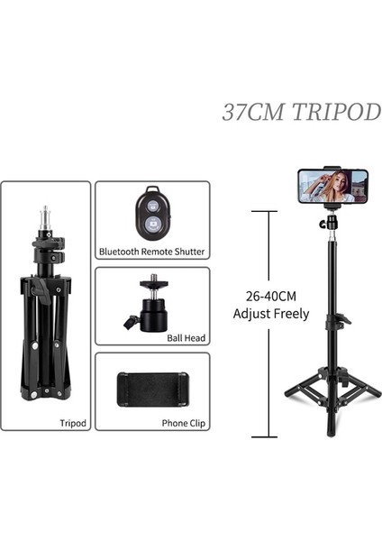 Sh-Sjj-01-37 Tripod Telefon Tripodu Standı Halka Işık 1/4 Vida Kafası Esnek Selfie Bluetooth Uzaktan Kumanda Tutucu Telefon Için (Yurt Dışından)