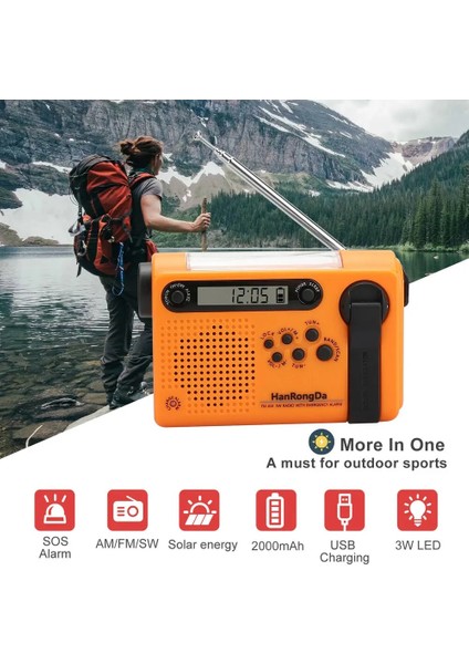 Gri Güneş El Krank Radyo Taşınabilir Am/fm/sw Hava Acil Durum Radyosu ile 2000 Mah Güç Bankası Telefon Şarj Cihazı Kamp Için El Feneri (Yurt Dışından)