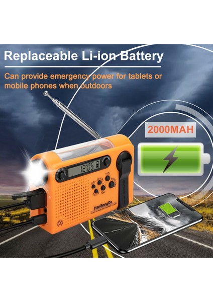 Gri Güneş El Krank Radyo Taşınabilir Am/fm/sw Hava Acil Durum Radyosu ile 2000 Mah Güç Bankası Telefon Şarj Cihazı Kamp Için El Feneri (Yurt Dışından)
