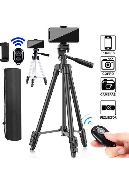 Siyah 33-102 cm Tripod Telefon Kamera Standı 40 Inç Evrensel Fotoğrafçılık Gopro iPhone Samsung Xiaomi Huawei Telefon Için Alüminyum Seyahat Tripod (Yurt Dışından) fiyatları