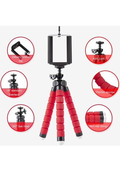 Kırmızı Set Pynsseu Mini Tripodlar Esnek Sünger Ahtapot Tripod Gopro Kamera Masaüstü Tripod iPhone Samsung Akıllı Telefon Için Klip (Yurt Dışından) fiyatları