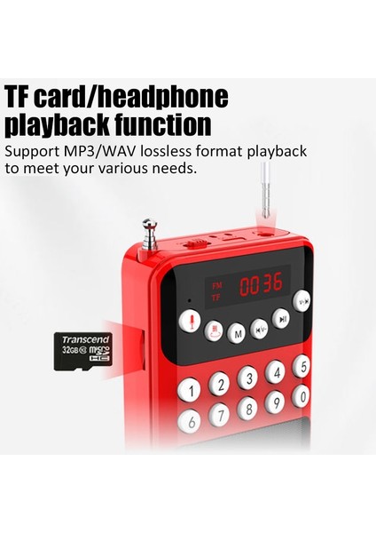 Kırmızı Taşınabilir Mini Radyo Fm Alıcısı Kablosuz Bluetooth Hoparlör Tf Mp3 Çalar 3.5mm Jack Desteği Kayıt 18650 Şarj Edilebilir (Yurt Dışından) modelleri