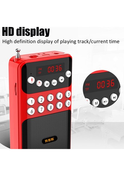 Kırmızı Taşınabilir Mini Radyo Fm Alıcısı Kablosuz Bluetooth Hoparlör Tf Mp3 Çalar 3.5mm Jack Desteği Kayıt 18650 Şarj Edilebilir (Yurt Dışından) indirimleri