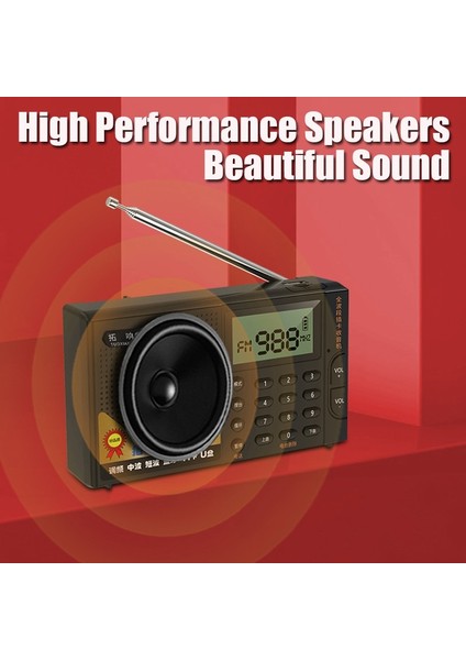 Siyah Taşınabilir Tam Bant Radyo Fm/am/sw Alıcısı Bluetooth Stereo Hoparlör Tf/usb Müzik Çalar, Lcd/3.5mm Jack Desteği Handsfree (Yurt Dışından)