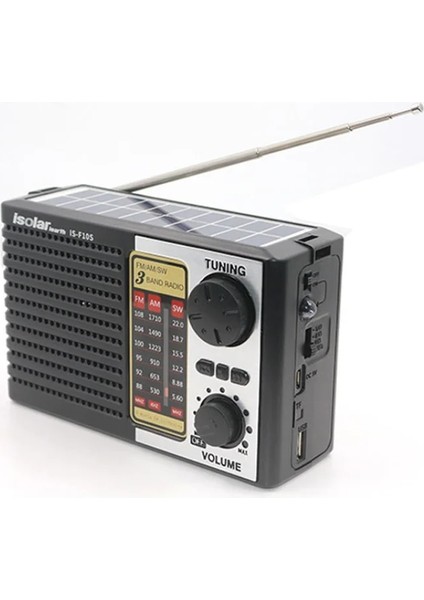 Siyah Taşınabilir Şarj Edilebilir Açık Güneş Paneli Şarj USB Tf Müzik Çalar Fm Am Sw Bt Hoparlör ve LED Işık ile 3 Bant Radyo (Yurt Dışından) fiyatları