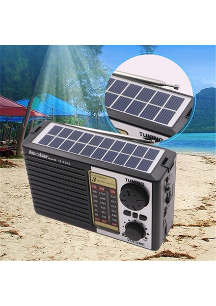 Siyah Taşınabilir Şarj Edilebilir Açık Güneş Paneli Şarj USB Tf Müzik Çalar Fm Am Sw Bt Hoparlör ve LED Işık ile 3 Bant Radyo (Yurt Dışından) fırsatları