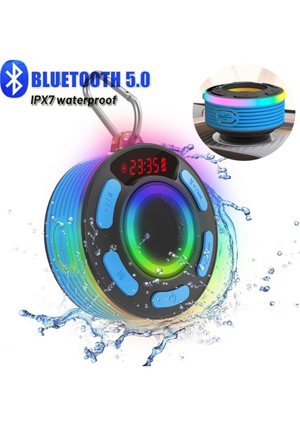 Siyah Taşınabilir Radyo Mini Fm Alıcısı Ipx7 Su Geçirmez Bluetooth Stereo Hoparlör Açık Rgb Subwoofer Gece Lambası LED Ekran/mıc ile (Yurt Dışından)